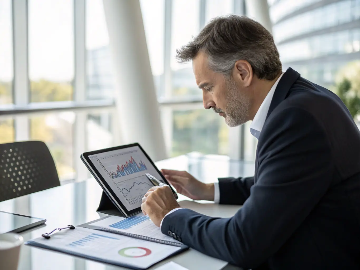 An image showing a Canadian business owner reviewing key performance indicators (KPIs) on a tablet, highlighting data-driven decision-making.